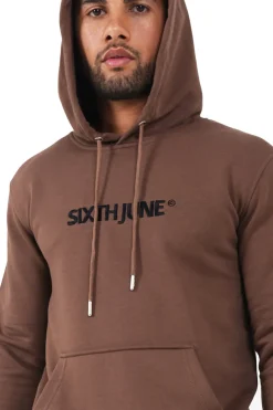 Sweatshirt Capuche Logo Brode Marron