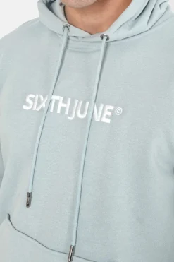 Sweatshirt Capuche Logo Brode Bleu Clair