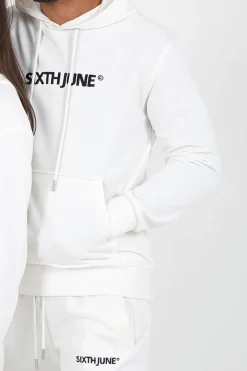 Sweatshirt Capuche Logo Brode Blanc