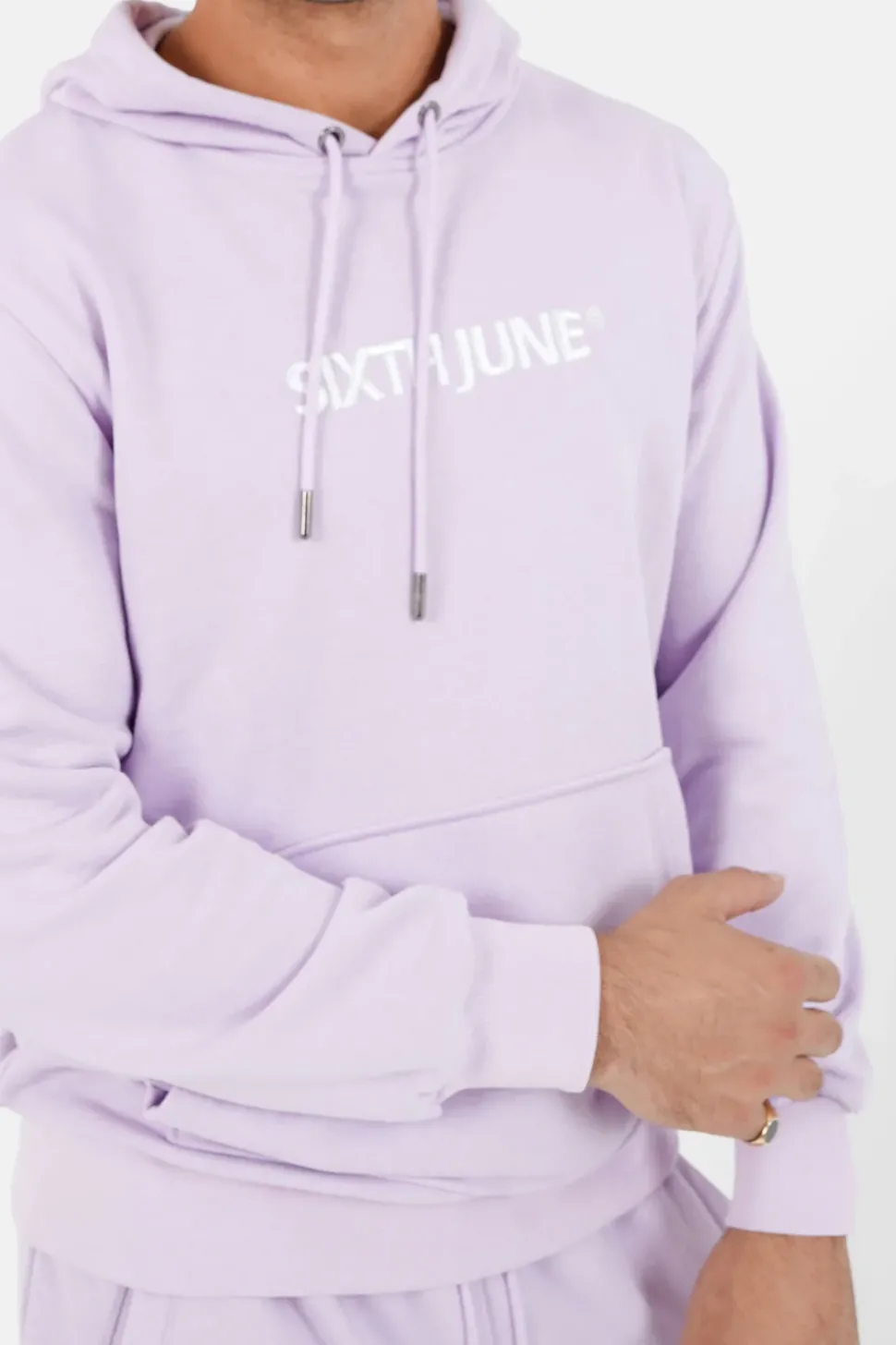 Sweatshirt Capuche Logo Brode Violet Clair