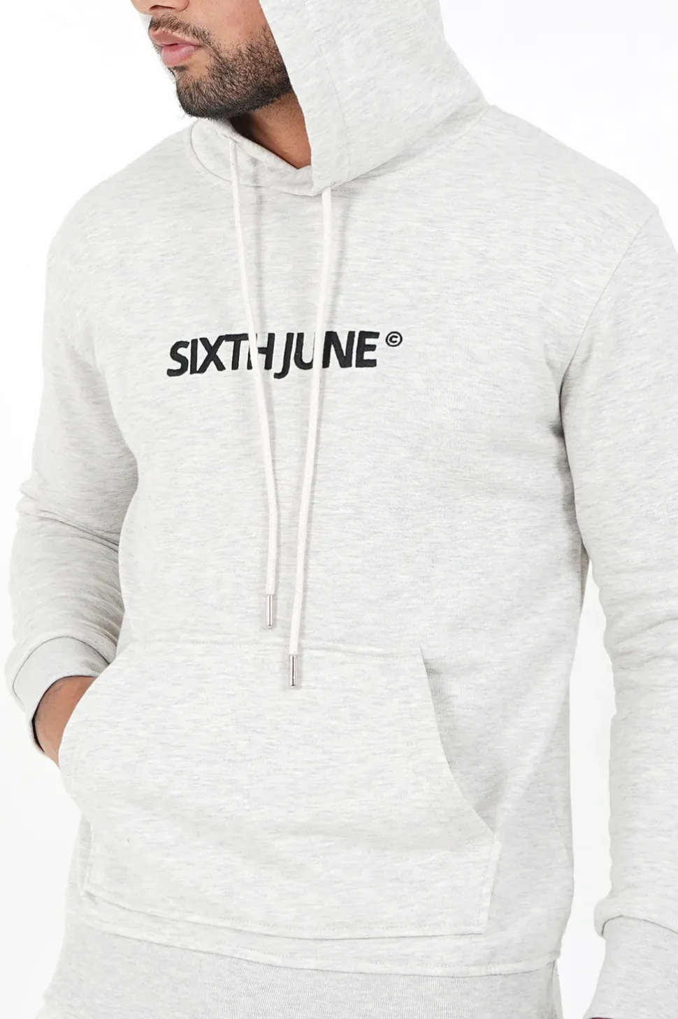 Sweatshirt Capuche Logo Brode Gris Clair
