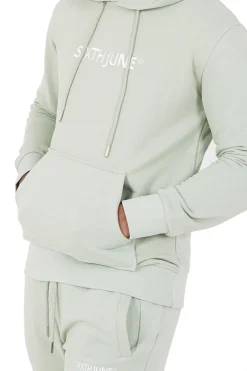 Sweatshirt Capuche Logo Brode Vert Clair