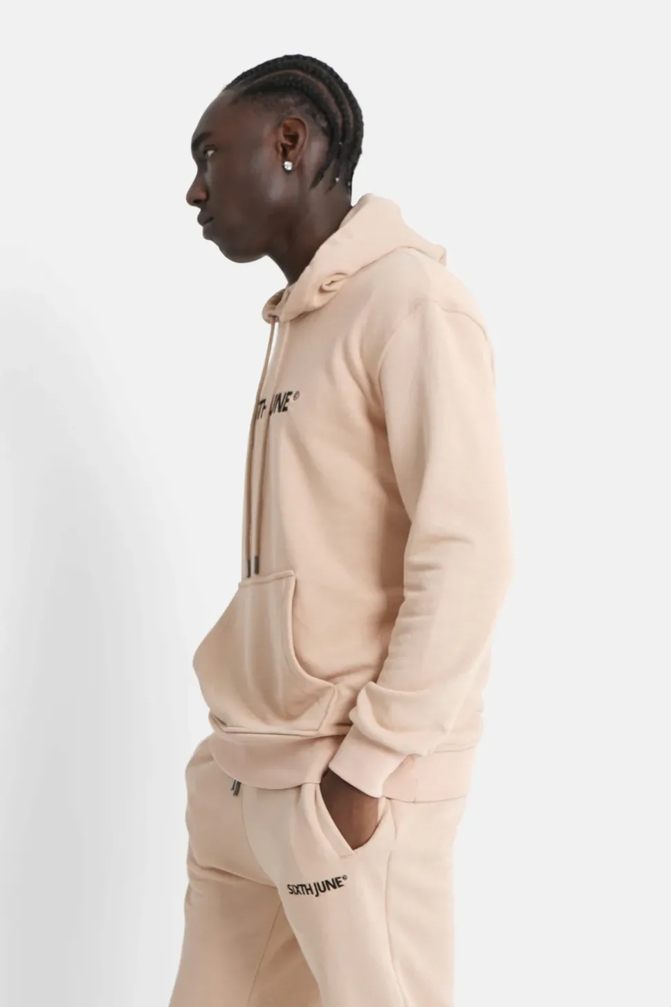 Sweatshirt Capuche Logo Brode Beige
