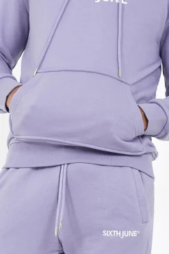 Sweatshirt Capuche Logo Brode Violet