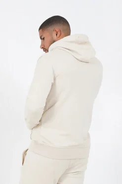 Sweatshirt Capuche Logo Brode Beige Clair