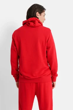 Sweatshirt Capuche Logo Brode Rouge