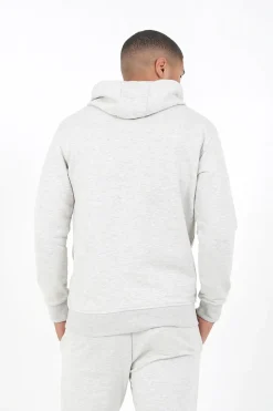 Sweatshirt Capuche Logo Brode Gris Clair