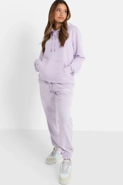 Sweatshirt Capuche Logo Brode Violet Clair