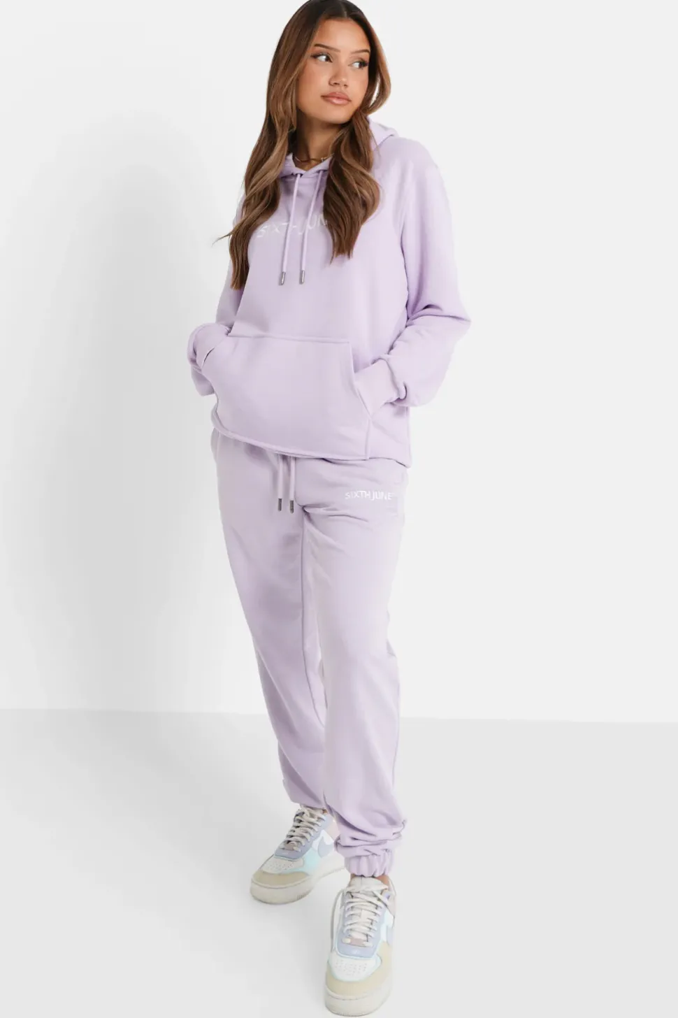 Sweatshirt Capuche Logo Brode Violet Clair