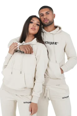 Sweatshirt Capuche Logo Brode Beige Clair