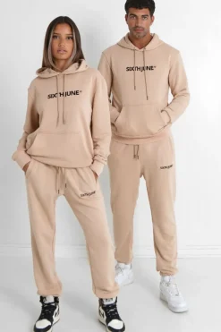 Sweatshirt Capuche Logo Brode Beige