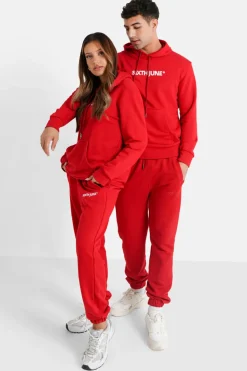 Sweatshirt Capuche Logo Brode Rouge