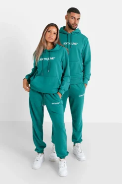 Sweatshirt Capuche Logo Brode Vert