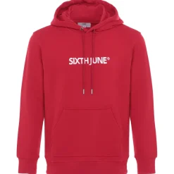 Sweatshirt Capuche Logo Brode Rouge