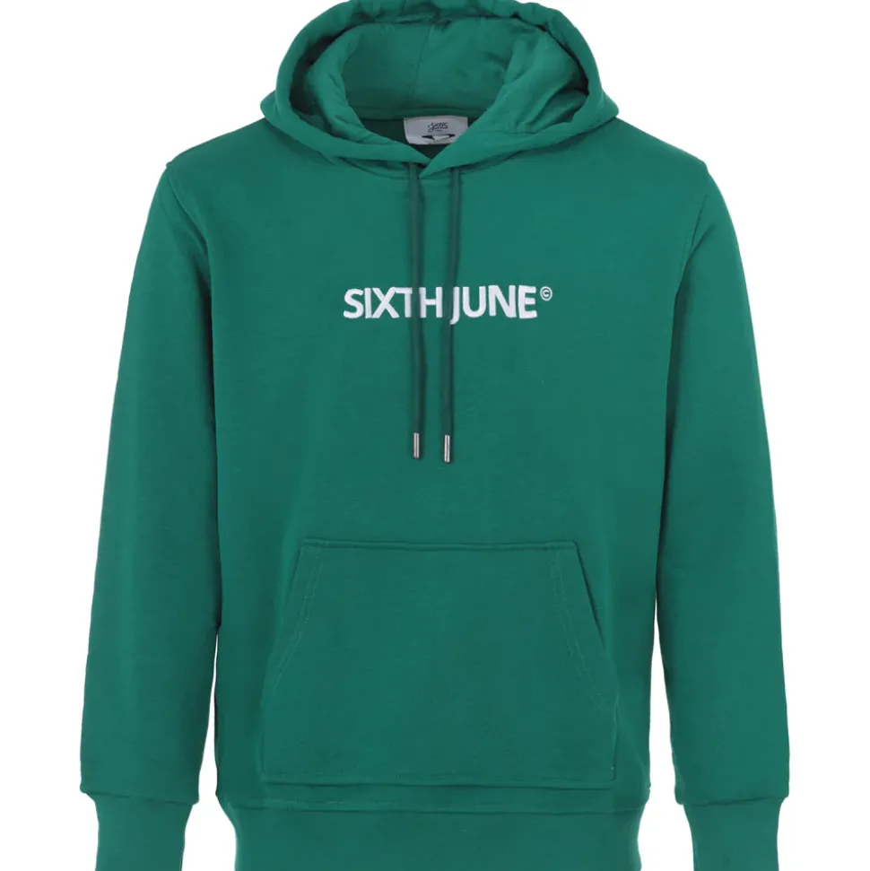 Sweatshirt Capuche Logo Brode Vert