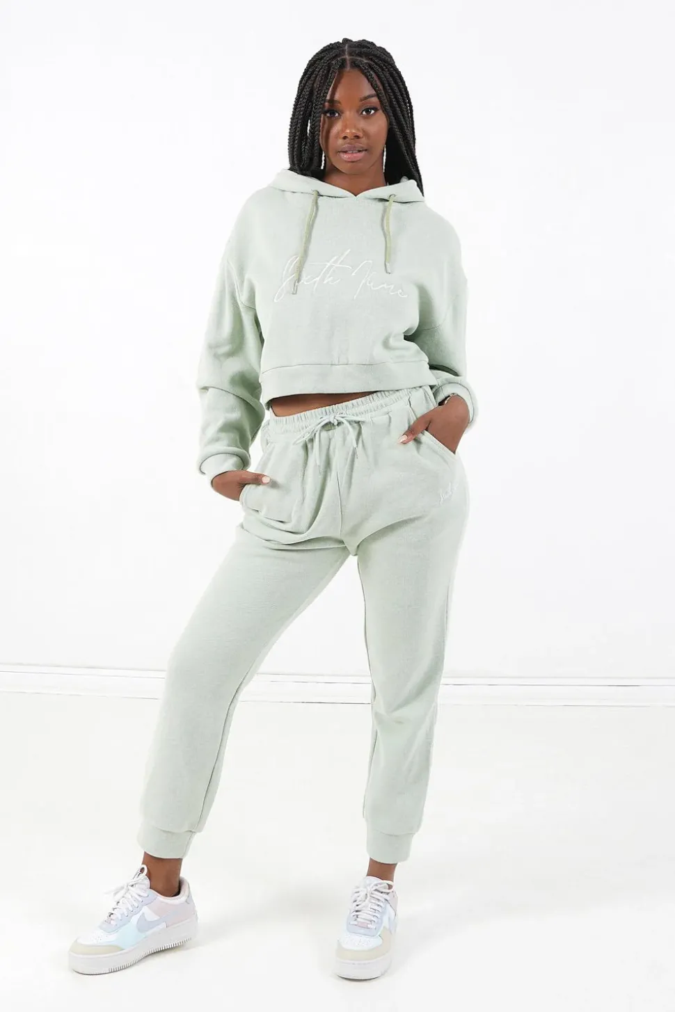 Sweatshirt Capuche Molletonne Vert Clair