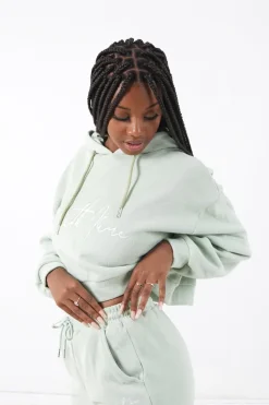 Sweatshirt Capuche Molletonne Vert Clair