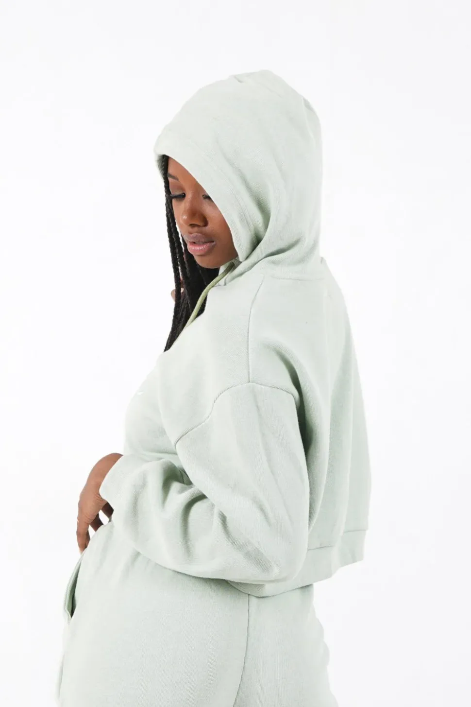 Sweatshirt Capuche Molletonne Vert Clair