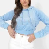 Sweatshirt Capuche Velours Strass Bleu