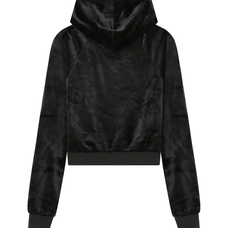 Sweatshirt Capuche Velours Strass Noir
