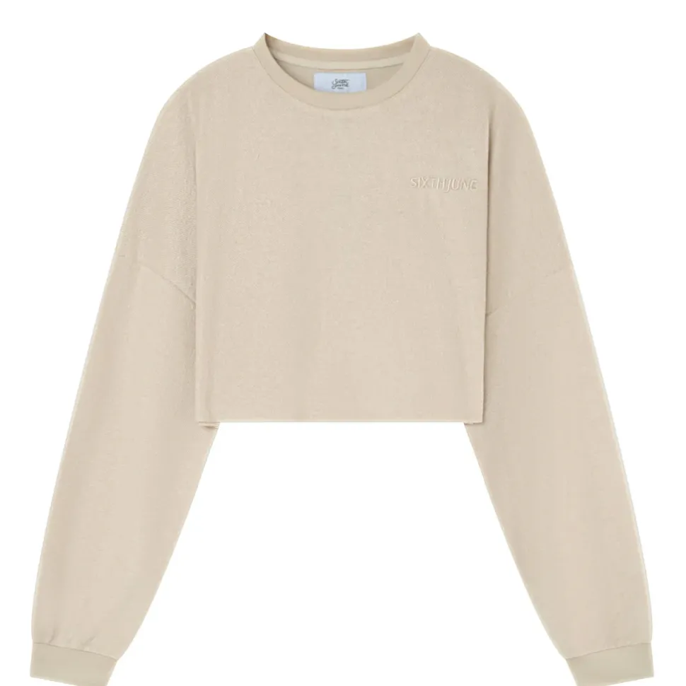 Sweatshirt Court Tissu Bouclette Beige Clair
