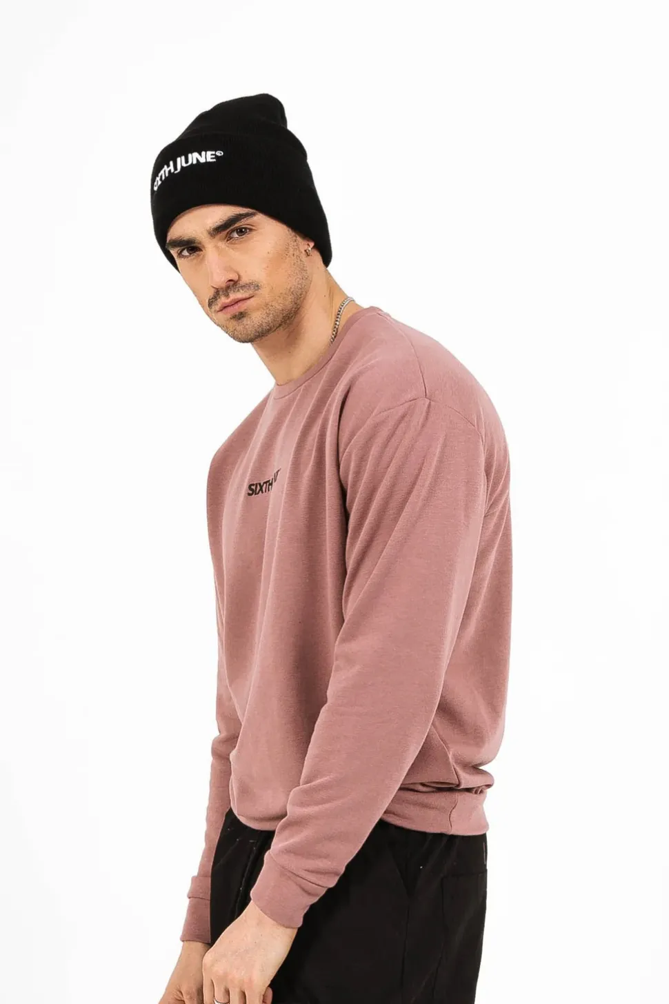 Sweatshirt Logo Coton Rose Fonce