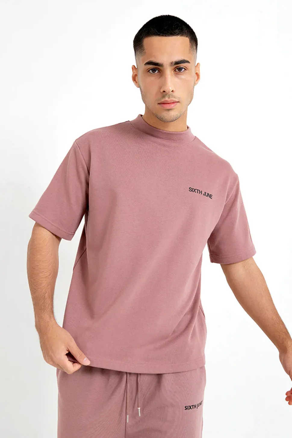 Sweatshirt Manches Courtes Logo Rose Fonce