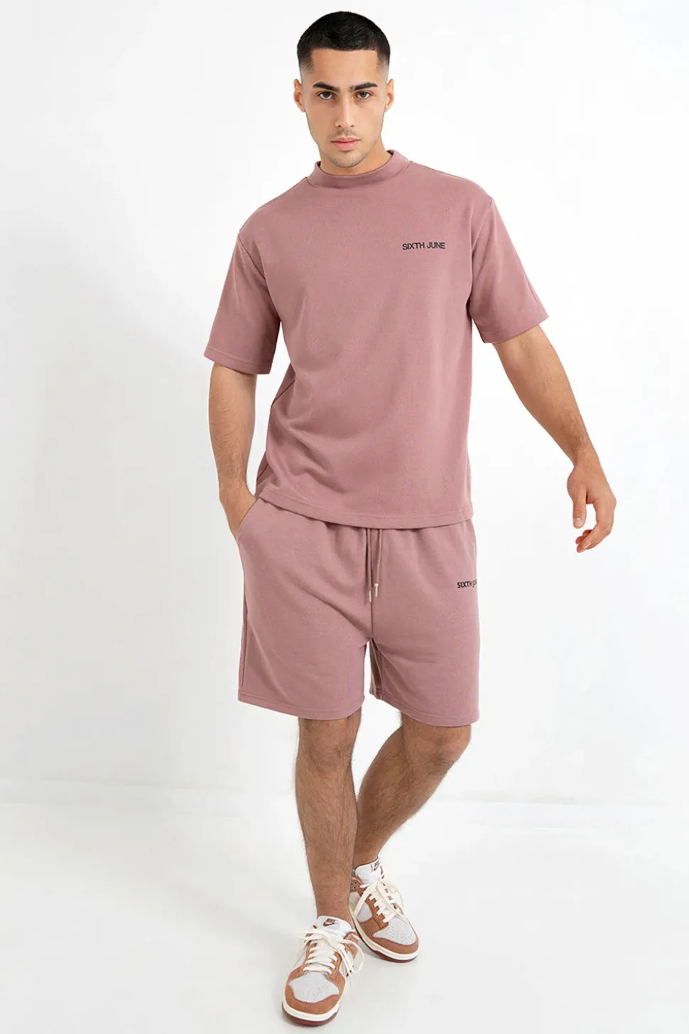 Sweatshirt Manches Courtes Logo Rose Fonce