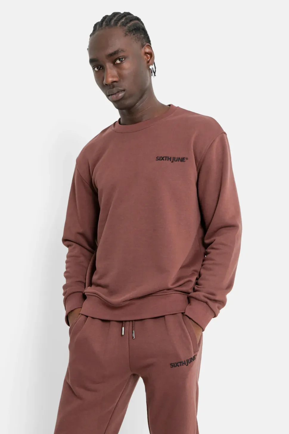 Sweatshirt Soft Logo Brode Marron Fonce