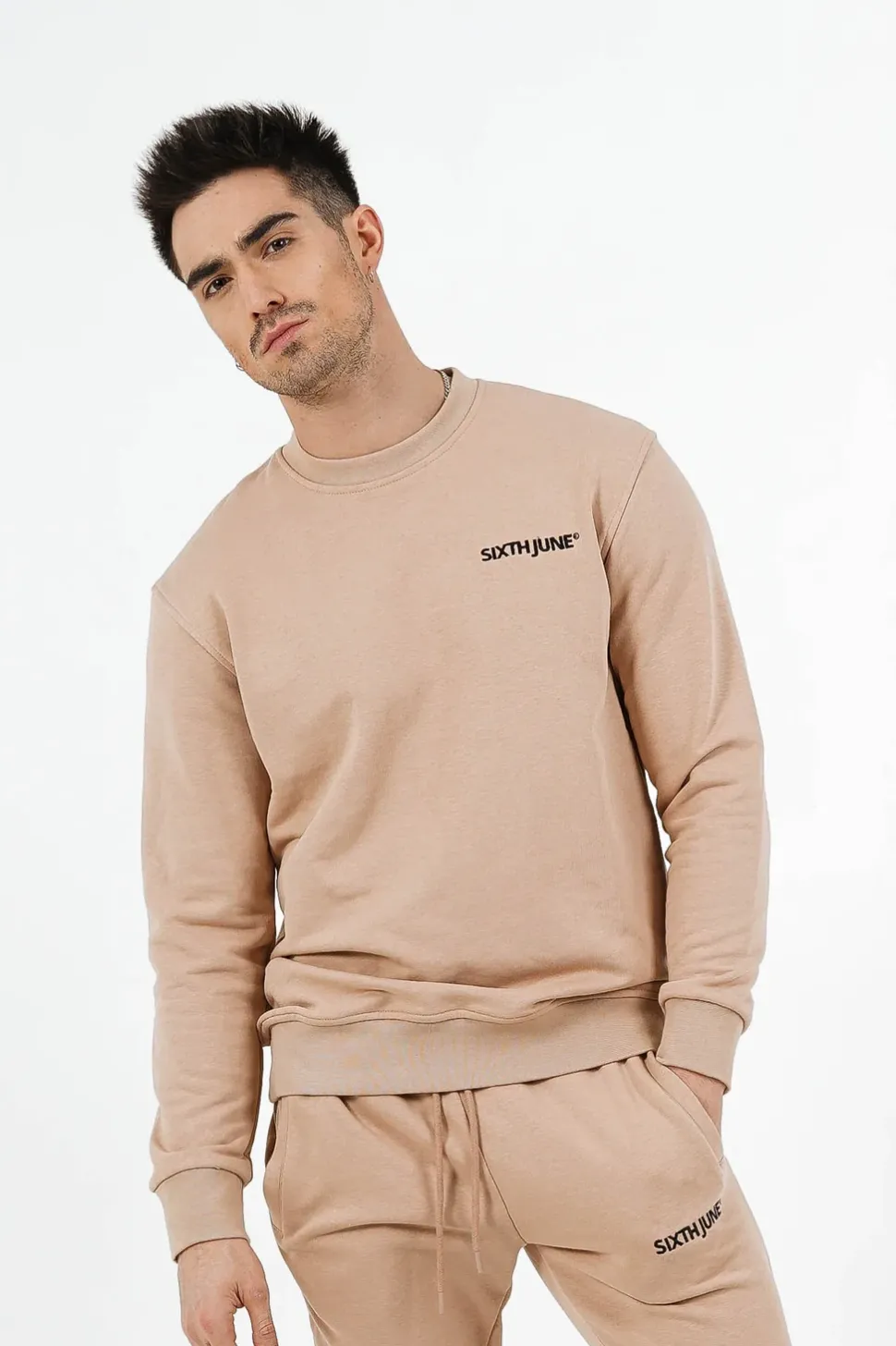 Sweatshirt Soft Logo Brode Beige Clair