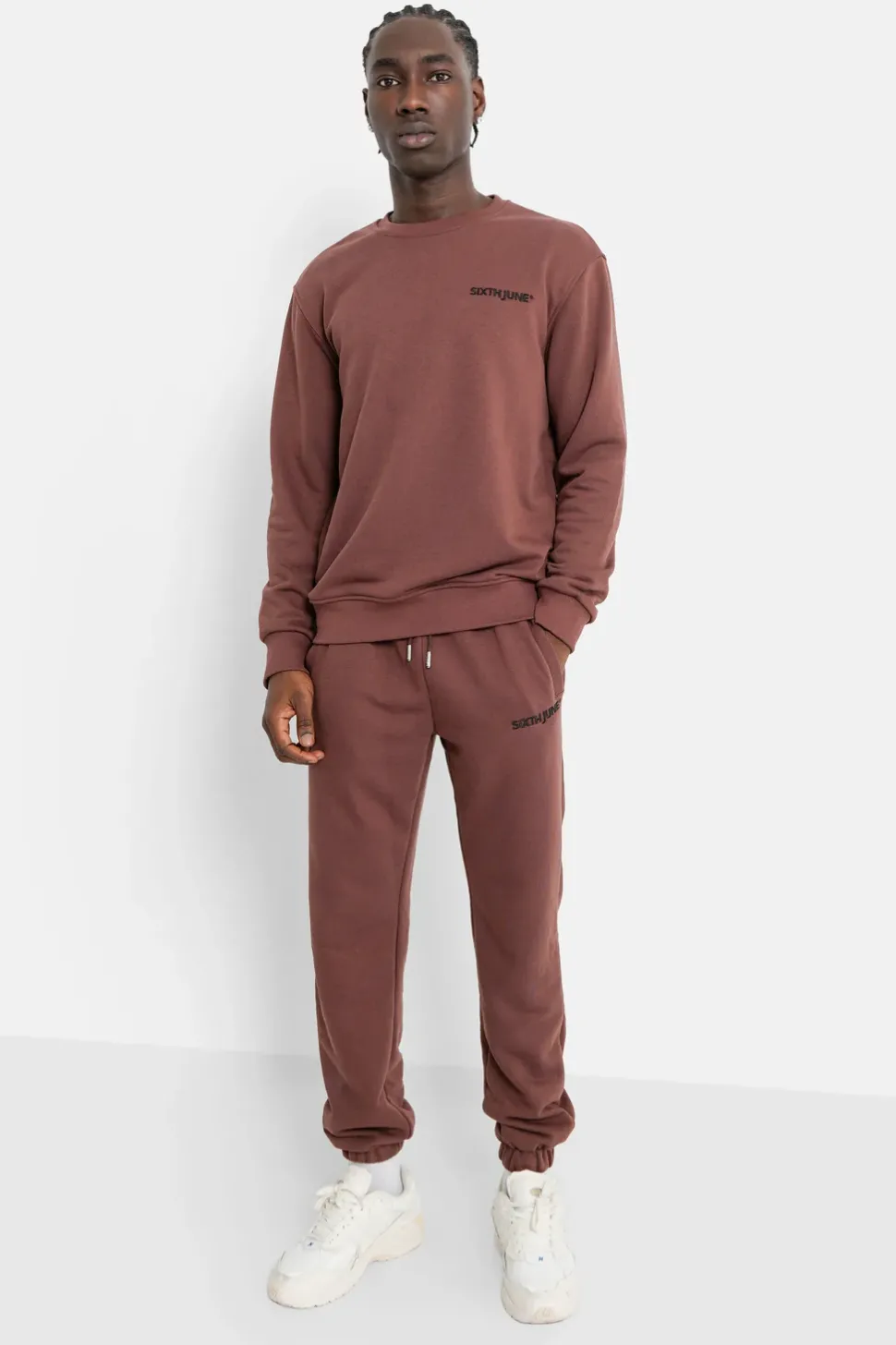 Sweatshirt Soft Logo Brode Marron Fonce