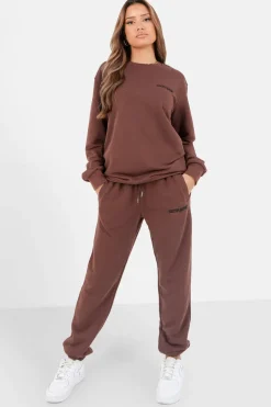 Sweatshirt Soft Logo Brode Marron Fonce