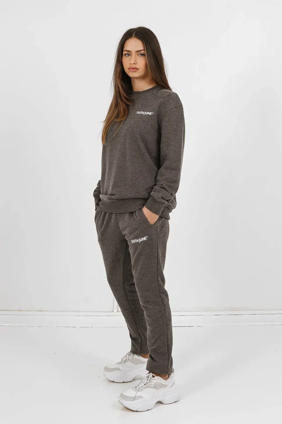 Sweatshirt Soft Logo Brode Gris Fonce