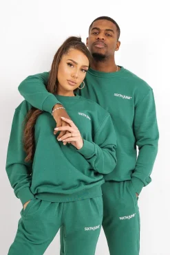 Sweatshirt Soft Logo Brode Vert Fonce