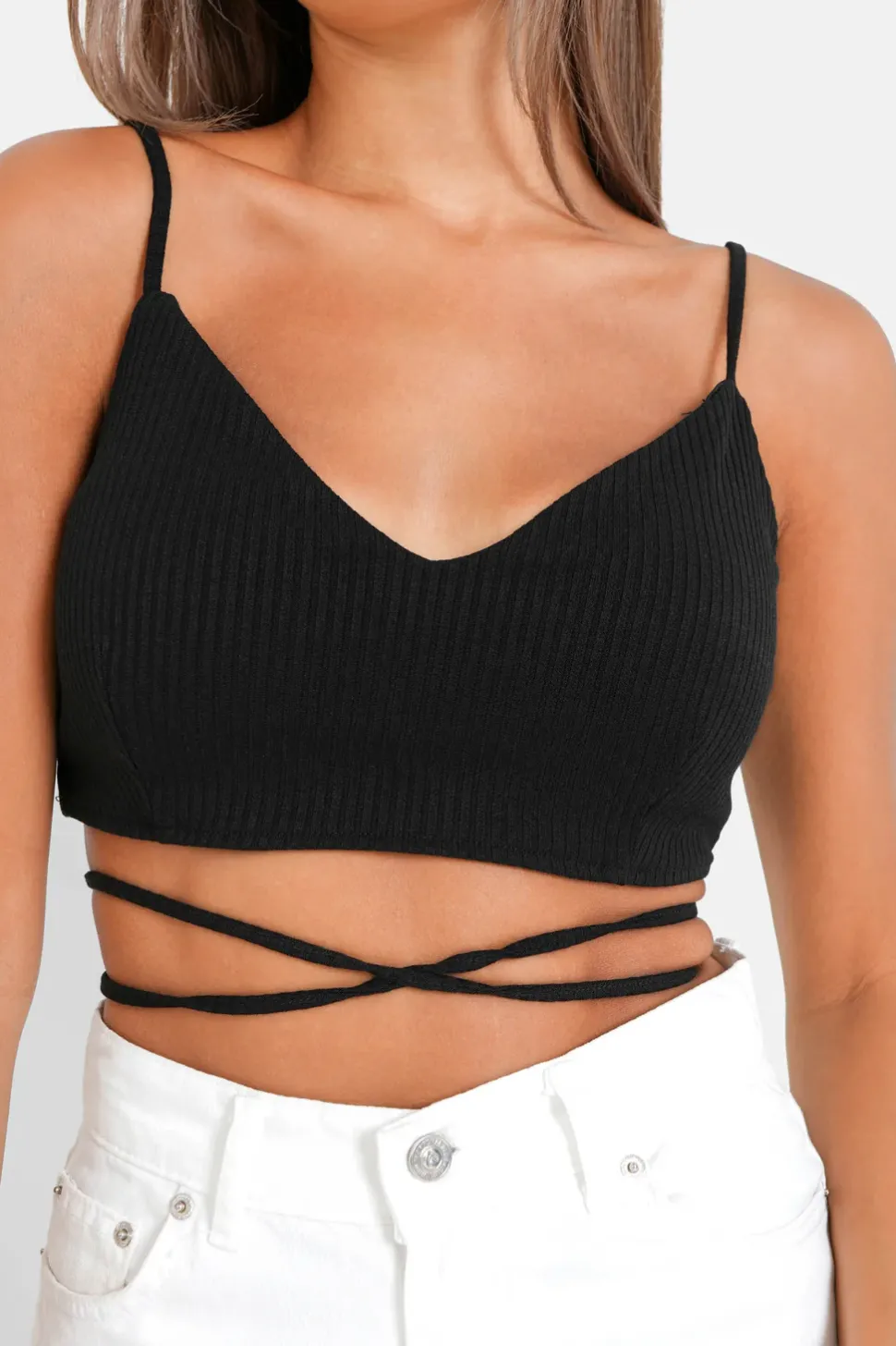 Top Bretelles Cordons Cotele Noir
