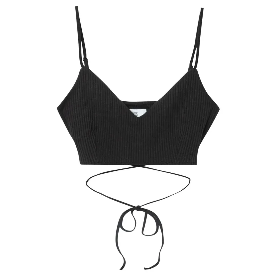 Top Bretelles Cordons Cotele Noir