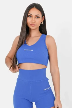 Top Col V Court Cotele Bleu Fonce