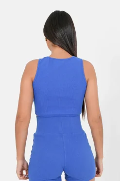 Top Col V Court Cotele Bleu Fonce