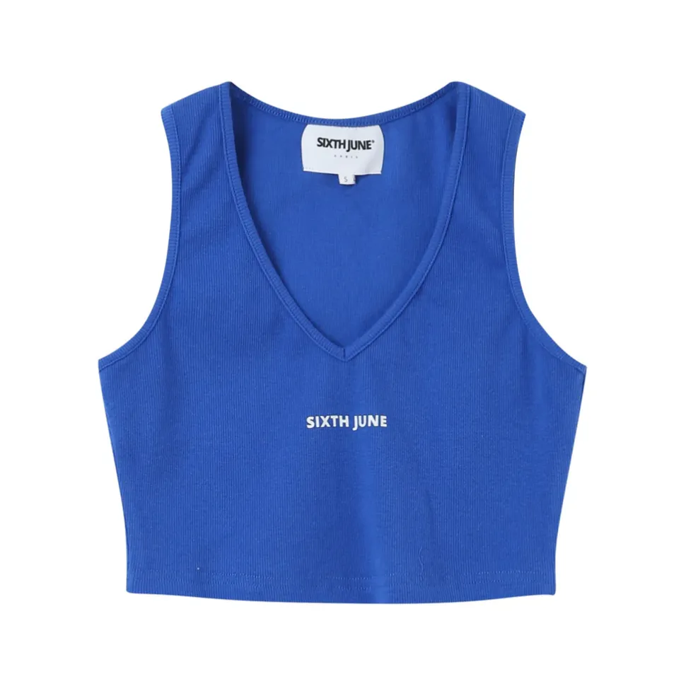 Top Col V Court Cotele Bleu Fonce