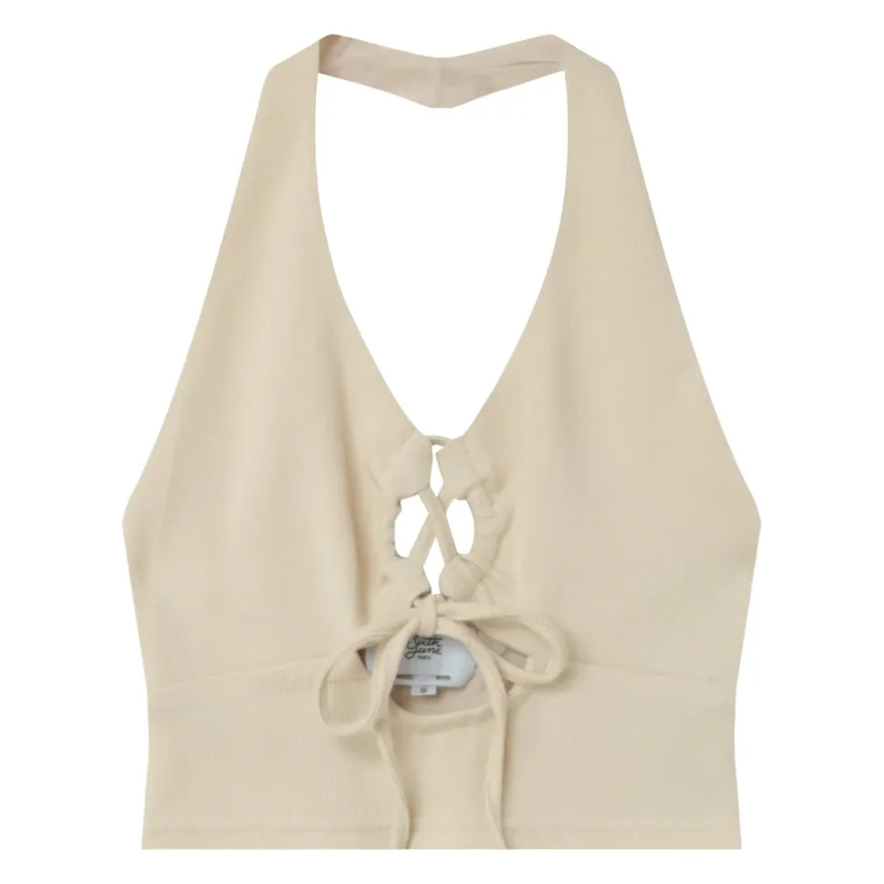 Top Cordons Dos Nu Beige