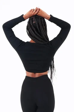 Top Cotele Manches Longues Noir