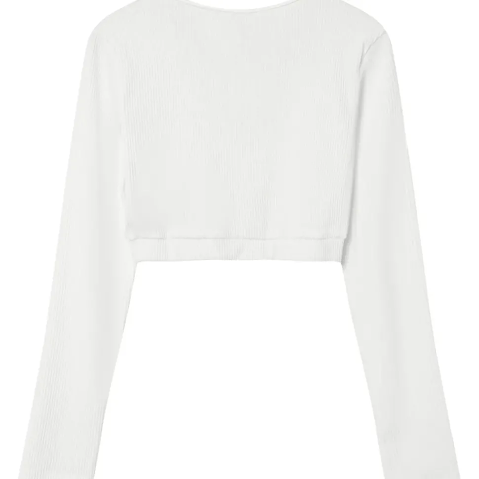 Top Cotele Manches Longues Blanc Casse