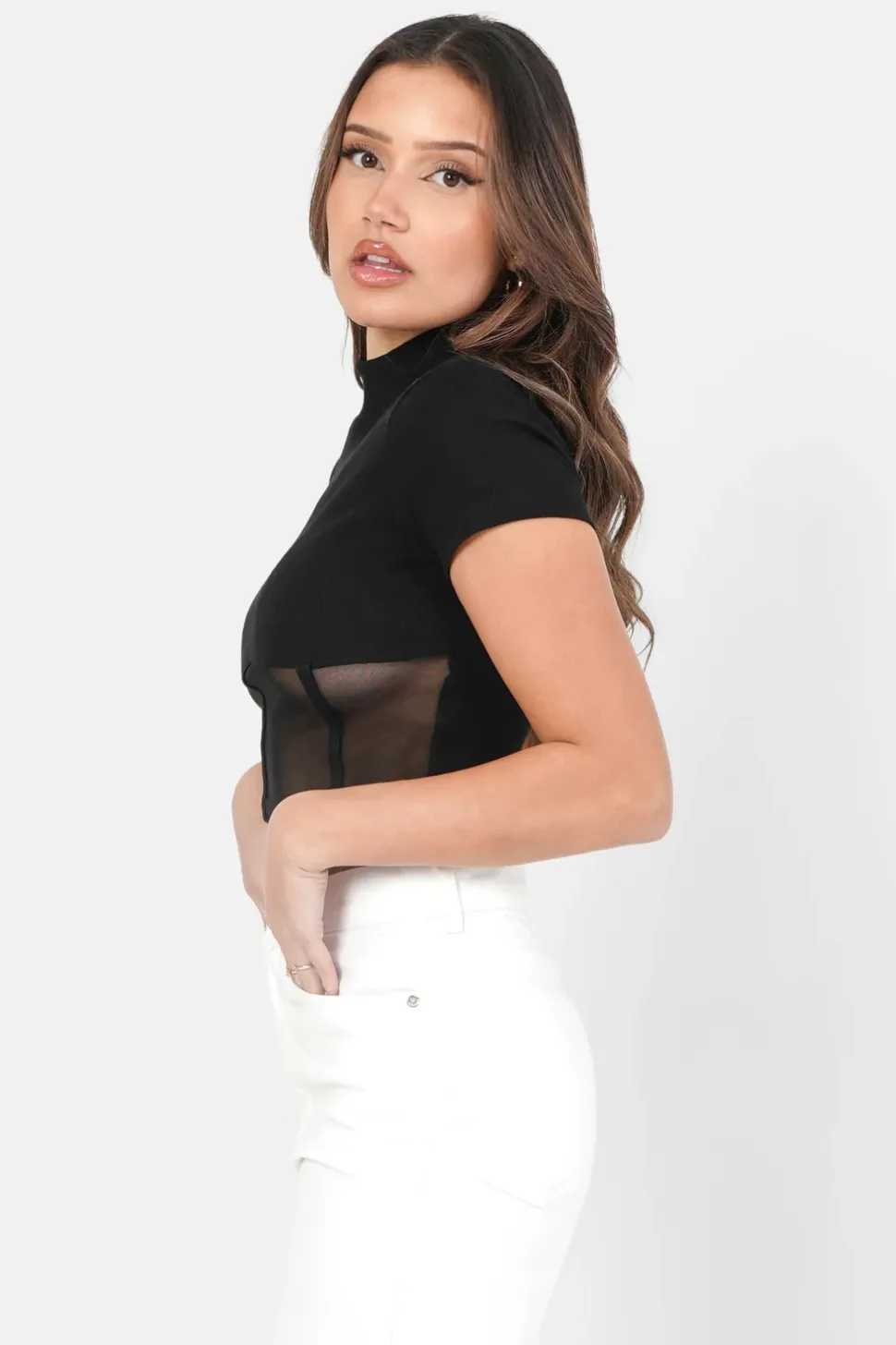Top Court Corset Transparent Noir