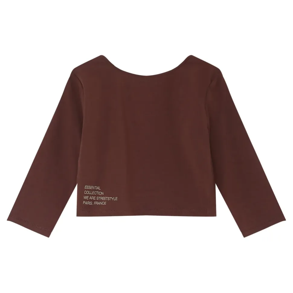 Top Court Logo Printe Manches 3/4 Marron