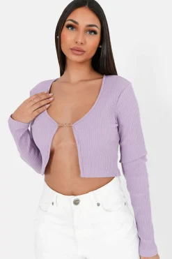 Top Court Ouverture Bijou Devant Violet Clair