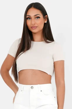 Top Manches Courtes Dos Nu Beige