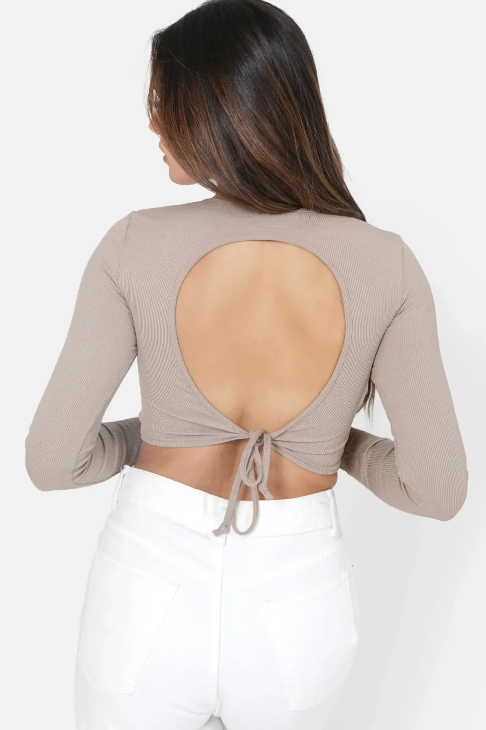 Top Manches Longues Dos Nu Beige Fonce
