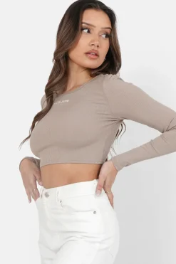 Top Manches Longues Dos Nu Beige Fonce