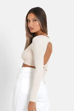 Top Manches Longues Dos Nu Beige Clair