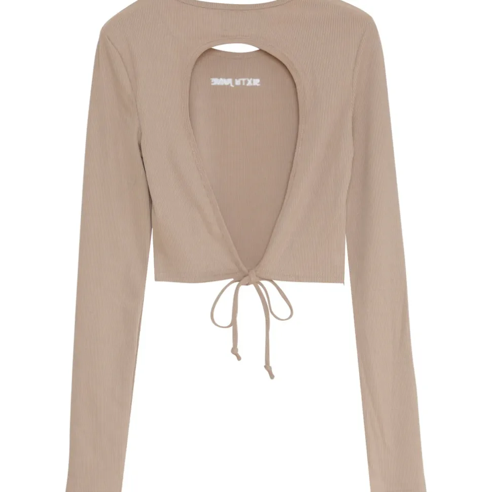Top Manches Longues Dos Nu Beige Fonce